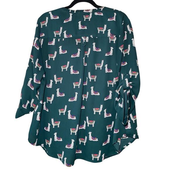 Torrid Harper - Green Llama Print - Quarter Sleeve Shirt - Size 1 - Picture 2 of 14